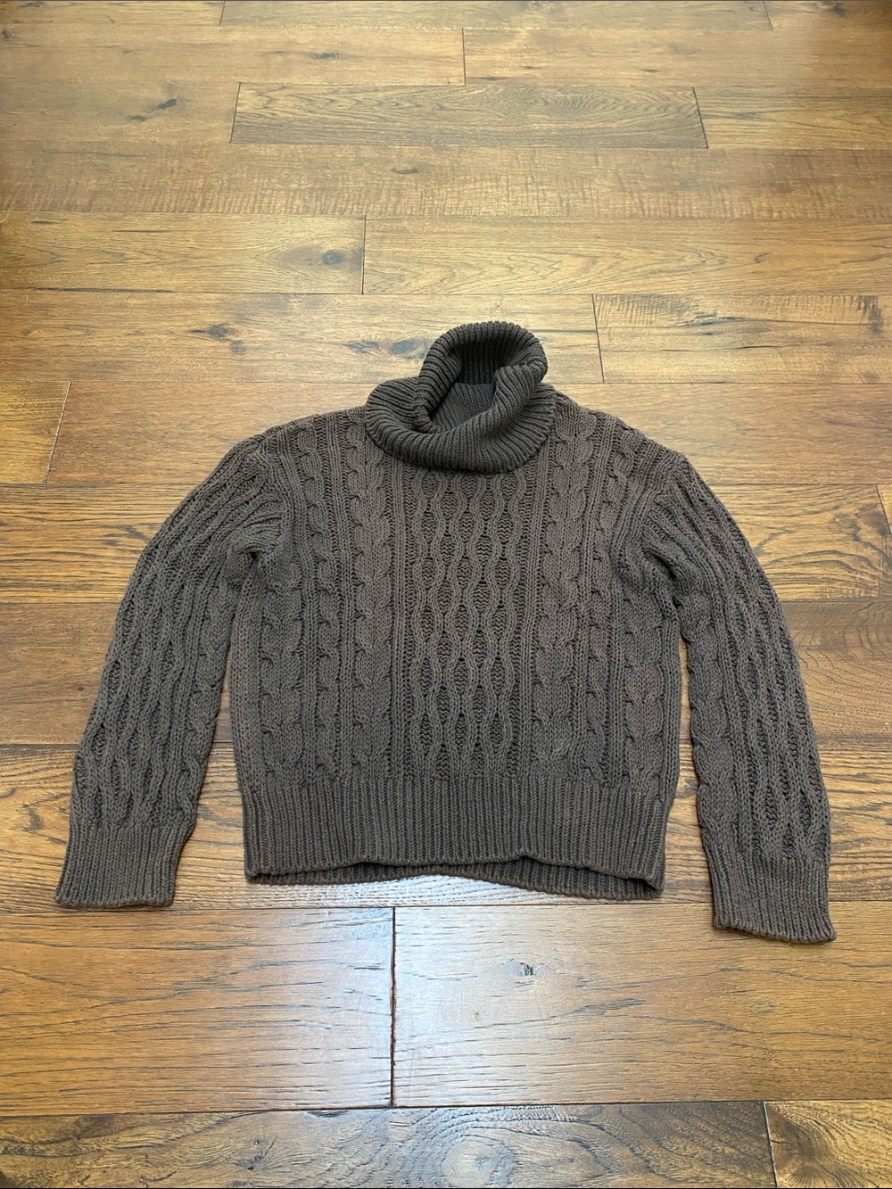 Anthropologie Pilcro oversized turtleneck cable-knit sweater, brown, size XXS